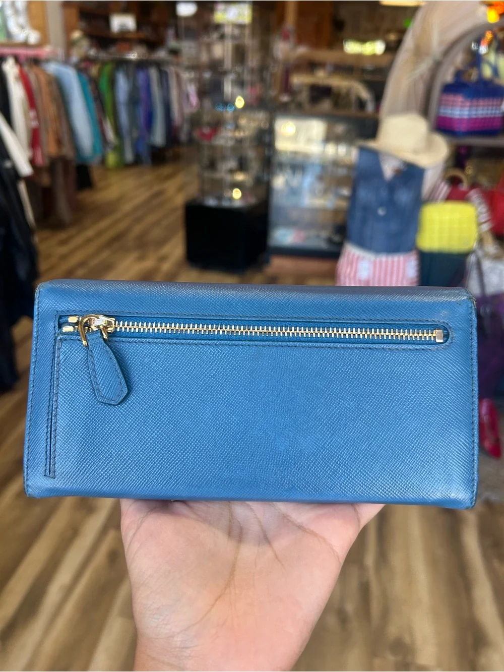 Prada Wallet Saffiano Double in Cobalt